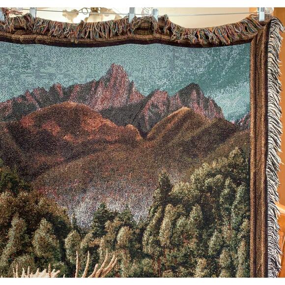 Moose Woven Tapestry Blanket Woods River Rocks Fringed Throw 50 x 68 - Picture 4 of 10